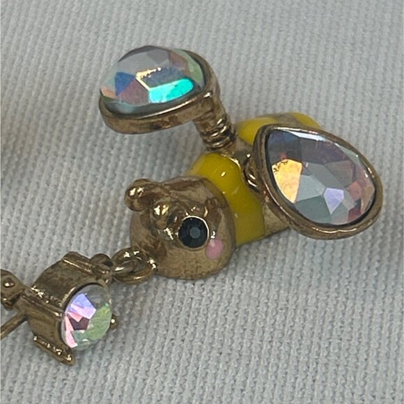 Betsey Johnson Bumble Bee Dangle Earrings Yellow Enamel Crystal Accents - Picture 4 of 9